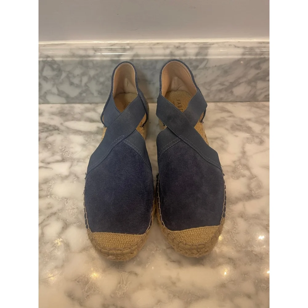 Fabiolas Women’s Navy Suede Espadrilles Size 39 Made in Spain Jute Wedge Sandals